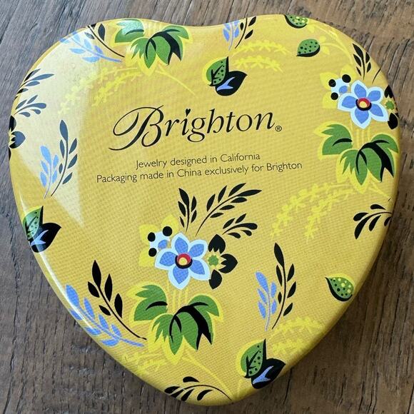 Brighton Vibrant Blue Floral Heart Shaped Jewelry Trinket Storage Box Metal - Picture 2 of 3